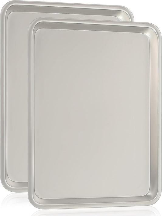 Commercial Quality Baking Sheet Pan Set, Natural Aluminum Cookie Sheet, Umite Chef Encapsulated Galvanized Steel Rim Warp Resistant Baker's Quarter Sheet Pan, Cookie Tray Pans for Baking, Roasting