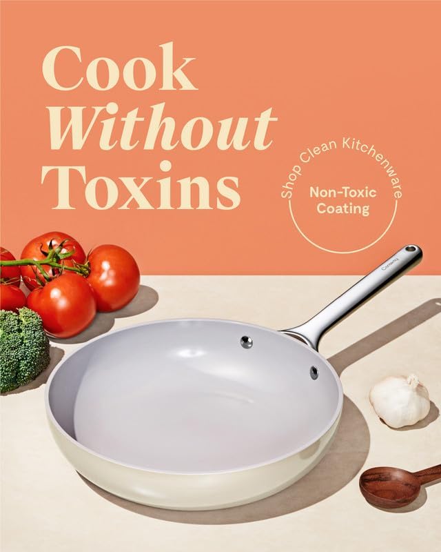 Caraway Nonstick Ceramic Frying Pan (2.7 qt, 10.5") - Non Toxic, PTFE & PFOA Free - Oven Safe & Compatible with All Stovetops (Gas, Electric & Induction) - Cream