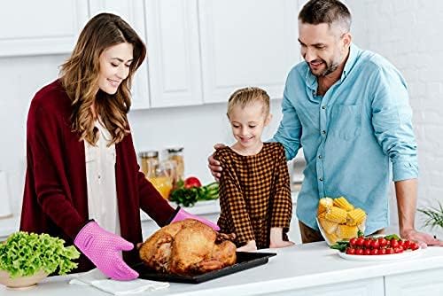 KITCHEN PERFECTION XL Silicone Smoker Oven Gloves-Extreme Heat Resistant BBQ Gloves-Handle Hot Food Right on Your Grill Fryer&Pit|Waterproof Grilling Cooking Baking Mitts|Superior Value Set+3 Bonuses