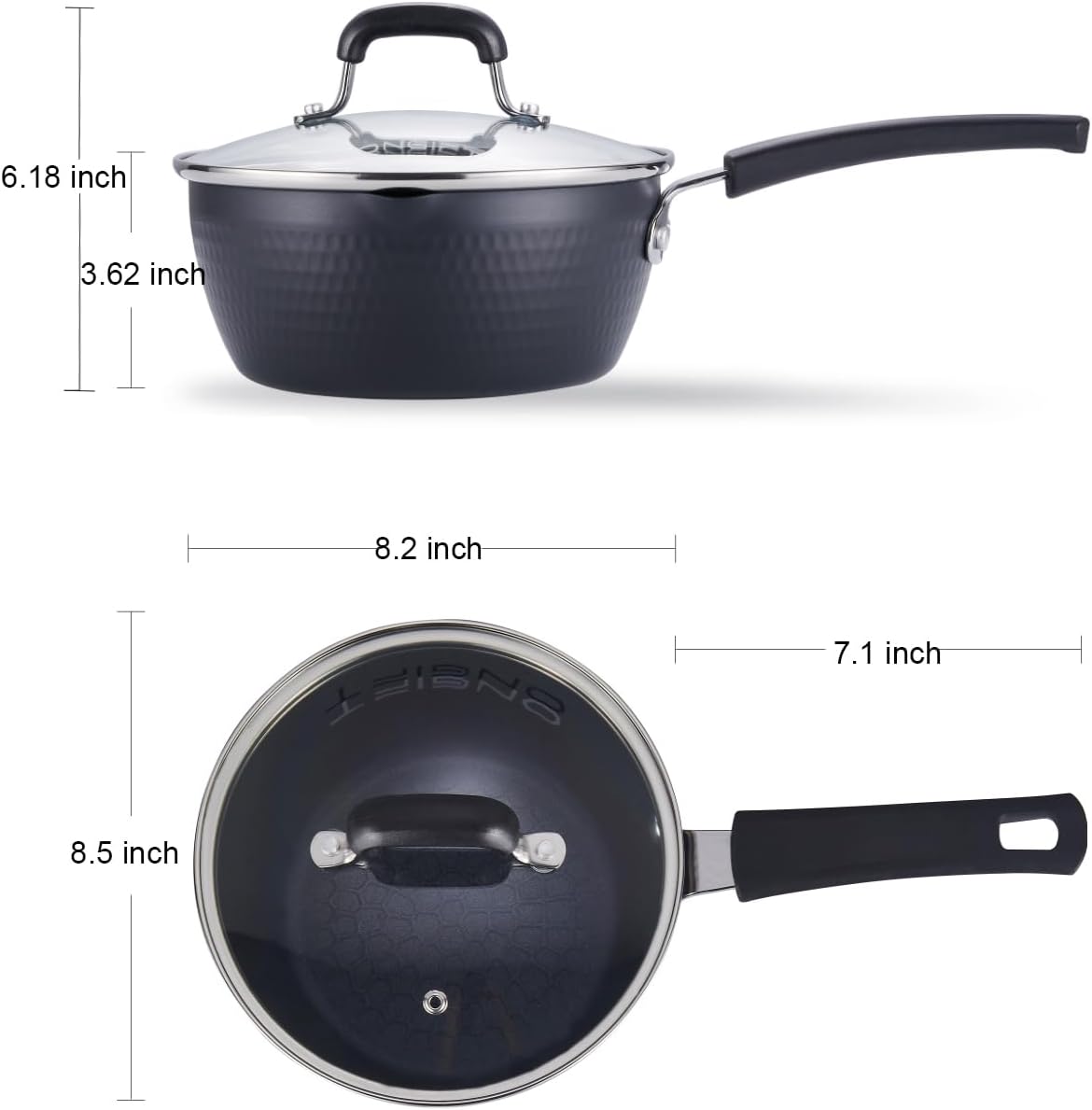 Nonstick Small Sauce Pan with Lid, 2.4QT Yukihira Sauce pan with Pour Spouts, Multipurpose Handy Little Saucepan with Stay Cool Handle, Small Pots for Cooking, Soups, Noodles, Milk
