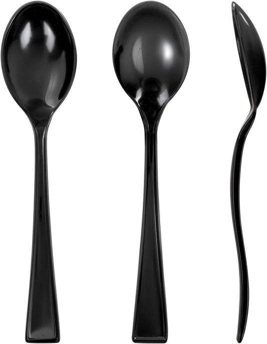 WDF 300 Pieces Black Plastic Mini Spoons-4 Inches Black Plastic Tasting Spoons for Desserts-Heavy Duty Plastic Spoons Perfect for Coffee/Cake/Desserts/Appetizers for New Year/Graduation
