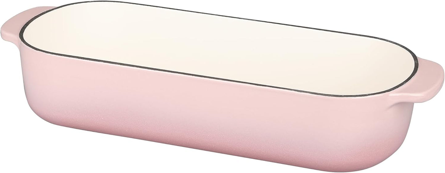 Enameled Cast Iron Loaf Pan with Lid, Dutch Oven for Homemade Bread Baking, 12.5x5.5 inch, 5Qt, Pink