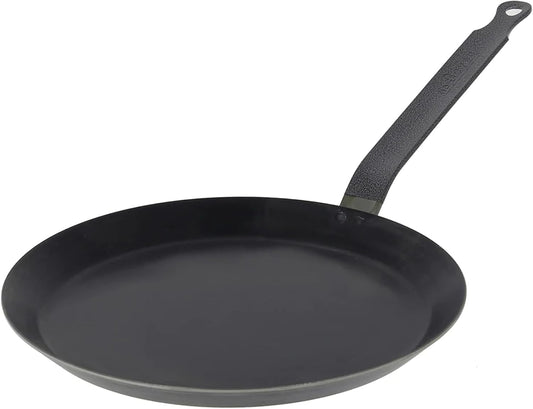 De Buyer Blue Carbon Steel Crepe & Tortilla Pan - 8” Diameter, 7.5” Cooking Surface - Ideal for Making & Reheating Crepes, Tortillas & Pancakes - PFAS, PFOA & PFOS Free - Made in France