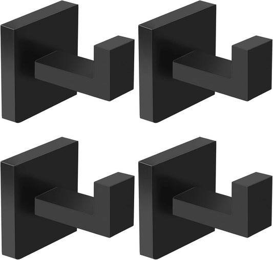 IBosins 16 Pack Towel Hooks Hand Towel Holder for Bathroom Wall Livingroom Bedroom Kitchen Closet Heavy Duty Stainless Steel Hook Hanger for Robe, Bath Towel, Coat (Square Matte Black)