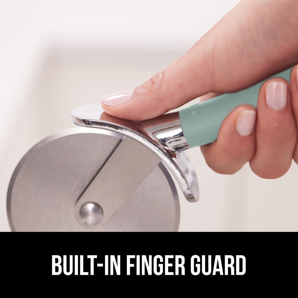 GORILLA GRIP BPA-Free Large Pizza Cutter Wheel, 9 Inch, Sharp Stainless Steel Blade, Slip Resistant Handle with Thumb Guard Protection, Slice Thick or Thin Pizzas, Pie, Pastries in Seconds, Mint