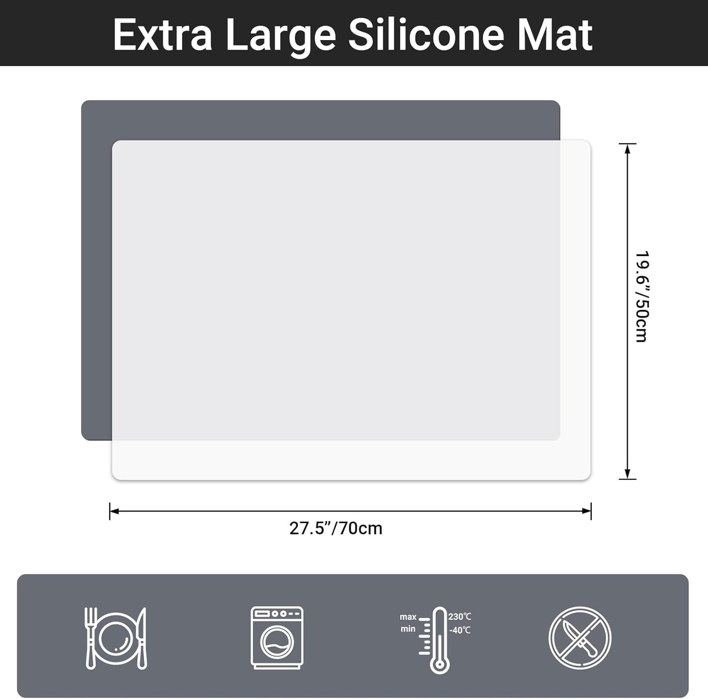 Gartful Oversize Silicone Mat for Craft, 27.6X 19.7 inches Silicone Sheet for Resin Jewelry Casting Mat Pad Countertop Protector, Nonstick Table Placemat, Dark Gray & Translucent, Pack of 2