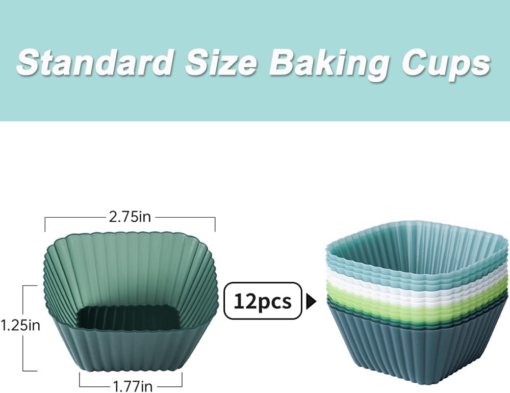 Silicone Muffin Cups Baking Cupcake Liners Square Non-stick Cake Molds Bento Lunch Box Dividers