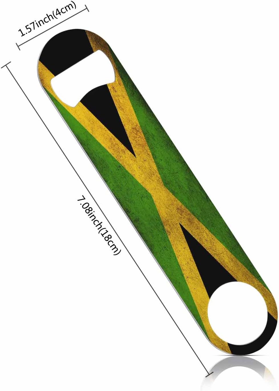 Jamaican Flag Stainless Steel Bottle Opener Vintage Geometry Texture Design Black Green Triangle Gold Stripe Flat Beer Bottle Opener Keychain for Home Kitchen Bar Restaurant Party Gift