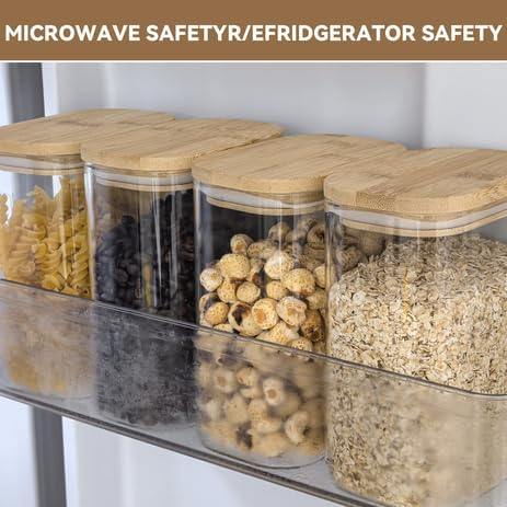 Glass Storage Jars with Airtight Bamboo Lids - Stackable Kitchen Canisters for Candy, Cookies, Rice, Sugar, Flour, Pasta