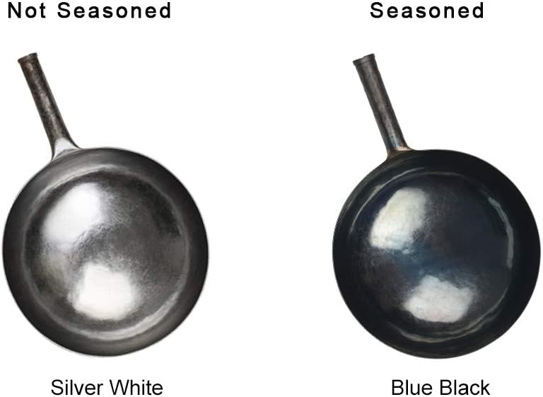 臻三环 ZhenSanHuan Chinese Hand Hammered Iron Woks and Stir Fry Pans, Non-stick, No Coating, Carbon Steel Pow (34CM, Silver - Not Seasoned)