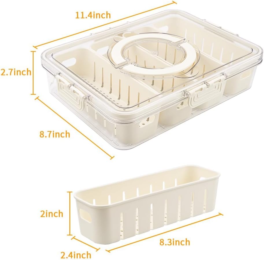 Fruit Storage Containers for Fridge, Fridge Organizer Snackle Box Container, Fruit Containers for Fridge, 4 Compartments Fruit & Vegetable Organizer