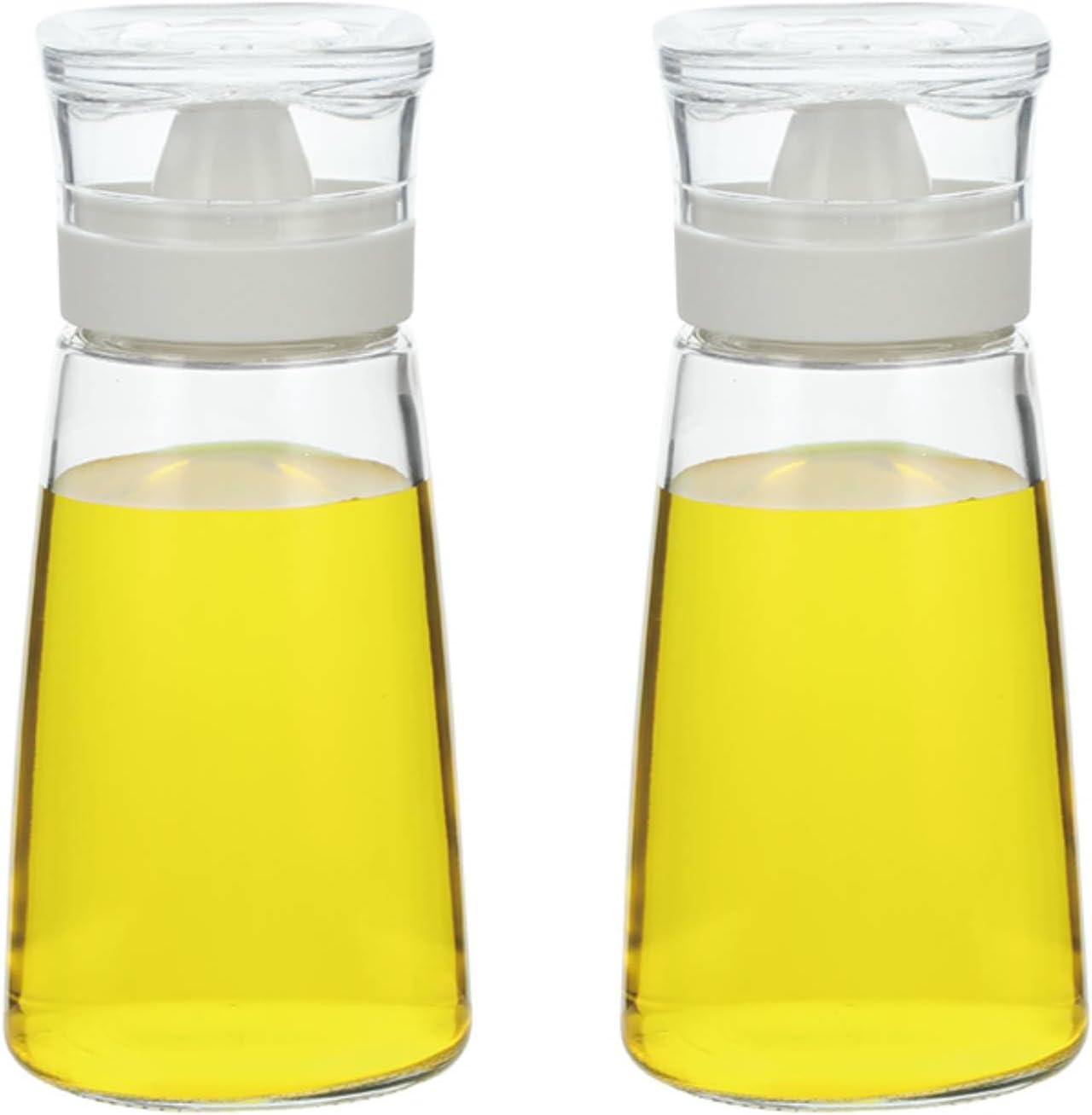 Glass Olive Oil and Vinegar Dispenser Bottles Set for Kitchen Cooking with Silicone Dual Pouring Spout, Soy Sauce Dispenser with Dust-proof Lid - Set of 2 (White, 8 oz)