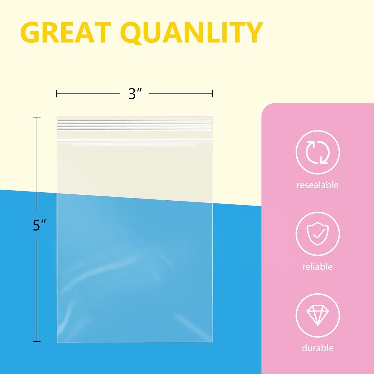 iMailer - 1000 Pcs- 3" x 5" Clear Small Zip Bag - Reclosable Zip Plastic Poly Bags 2 Mil with Resealable Lock Seal Zipper for Photo, Jewelry, Bakery, Treats, Party Favors