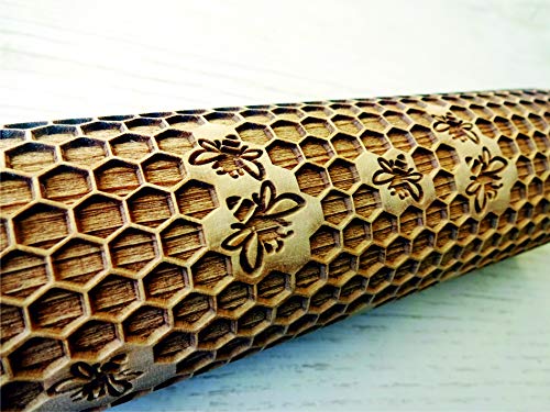 HONEYCOMB EMBOSSING ROLLING PIN LASER ENGRAVED ROLLING PIN WITH BEES PATTERN FOR HOMEMADE COOKIES