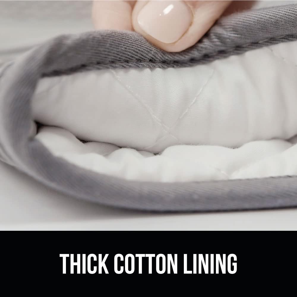 GORILLA GRIP BPA-Free Soft Silicone Oven Mitts and Pot Holders Sets of 4, Heat Resistant Waterproof Cooking Gloves, Thick Cotton Lining, Flexible Gripping for Baking Grilling, Kitchen Trivets, Gray