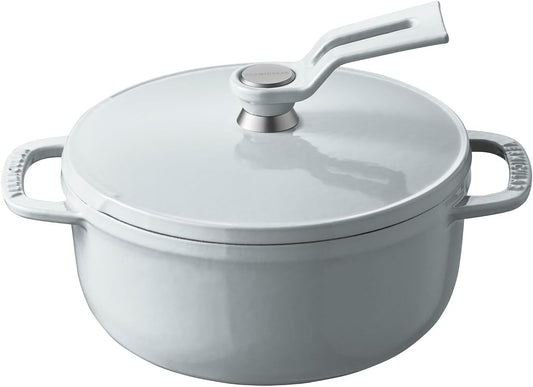 Vermicular Oven Pot 2.0 | Lightweight Enameled Cast Iron Pot | 14cm (1 Qt) | Non-Toxic | Induction-compatible | Dutch Oven | Made in Japan | Oyster Gray