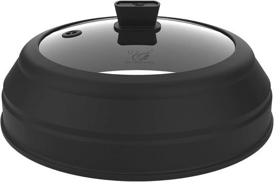 Microwave Splatter Cover Glass Splatter Guard Lid with Collapsible Silicone for Food Plate Covers 8.5 inch Black