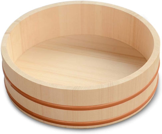 Kichgather 14.2 Inch Wooden Sushi Rice Bowl Hangiri Sushi Oke Rice Mixing Tub