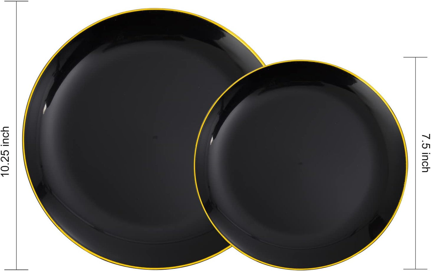 KIRE 60PCS Black Plastic Plates - Black Disposable Plates with Gold Rim for Party/Graduation - Include 30Pcs 10.25inch for Dinner and 30Pcs 7.5inch for Dessert