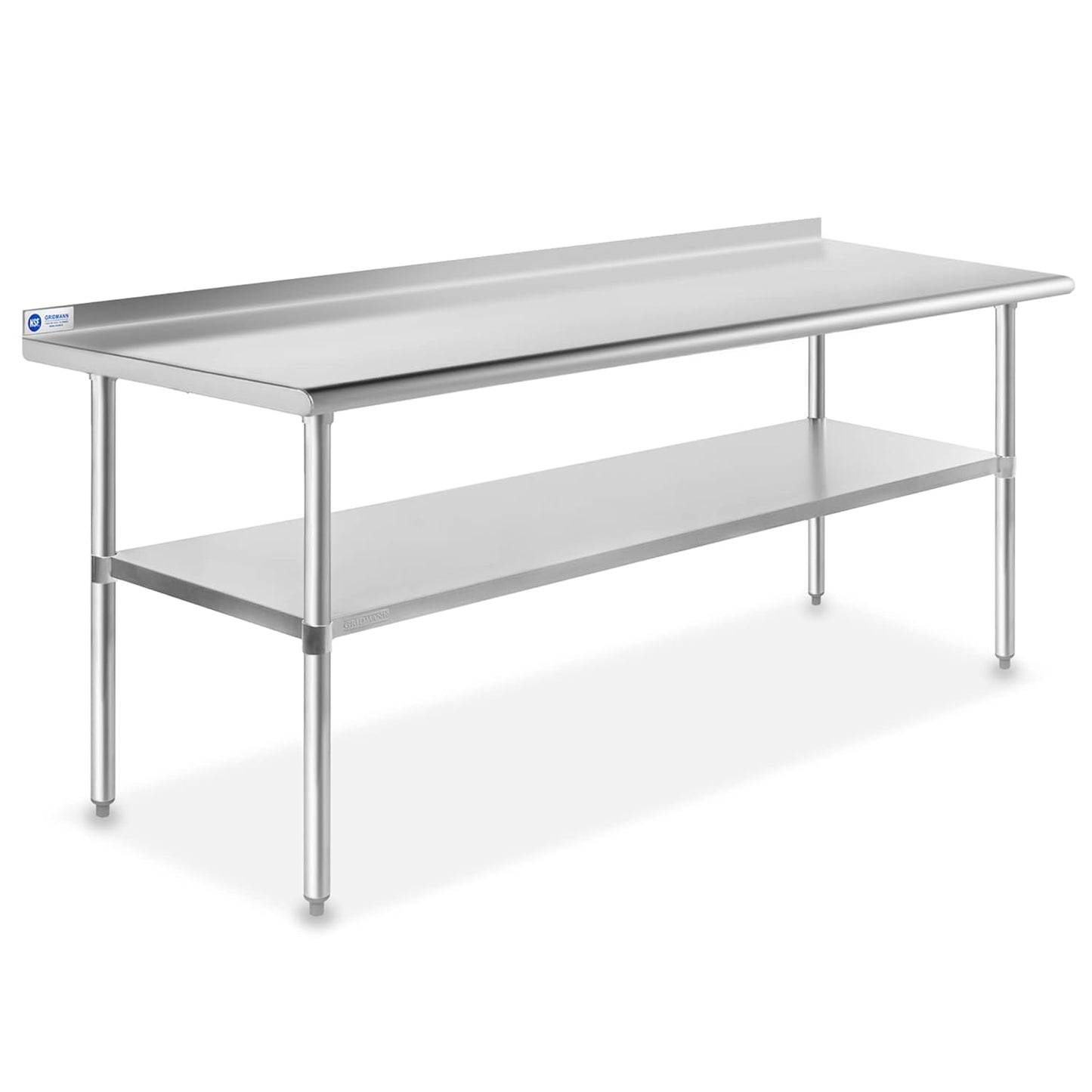 GRIDMANN Stainless Steel Kitchen Prep Table 72 x 24 Inches with Backsplash & Under Shelf, NSF Commercial Work Table for Restaurant and Home