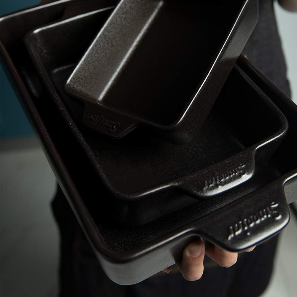 Sweejar Ceramic Bakeware Set, Rectangular Baking Dish for Oven Lasagna Pans for Cooking, Kitchen, Cake Dinner, Banquet and Daily Use, 11.8 x 7.8 x 2.76 Inches of Casserole Dishes (Black)