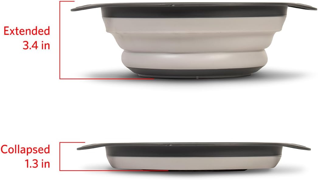 Glad Collapsible Colander Strainer - 2L | Small Pasta Drainer for Kitchen, Vegetables, and Fruit | Round Plastic Foldable Draining Basket for Easy Storage,Grey