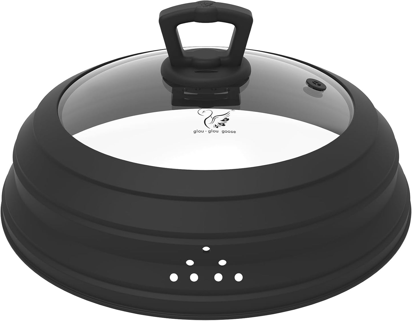 Microwave Splatter Cover Vented Glass Guard Lid with Collapsible Silicone for Food as Pot Cover 11.8 inch Large Plate for 6 7 8 9 10 11 inch Plate Bowl