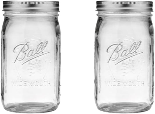 Ball Wide Mouth Glass Mason Jars with Lids and Bands, Used for Canning, Pickling, Juice, Jam, Jelly, Quart Size 32 Ounce (Pack of 2)