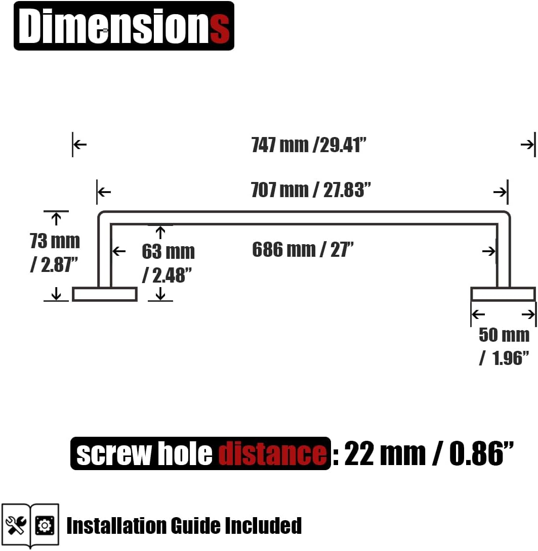 JQK Brushed Towel Bar, Rounded Edges 29.41 Inch Towel Rack, 304 Stainless Steel Bathroom Wall Mount, Useable Length 27 Inch, TB250L27-BN