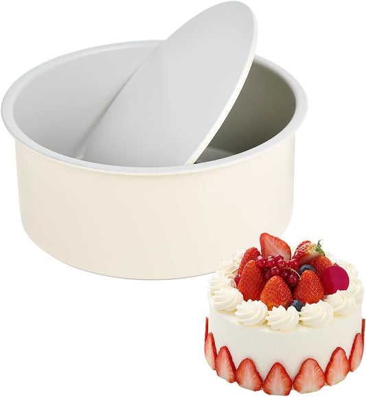 Guowall 6 inch Cake Pan with Removable Bottom Carbon Steel Round Chiffon Cake Tin Round Shaped Nonstick Cheesecake Mould for Baking - Cream Color