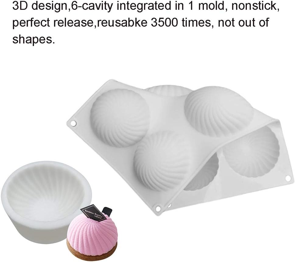 OCPO Kitchen Swirl Silicone Mold for Baking Mousse Cake, Pastry, Chocolate, Dessert, Pudding, Jelly, Cake Decorating Mold, 3D Swirl Shape (6-Cavity)