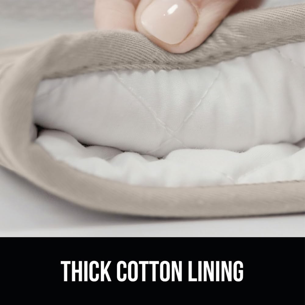 GORILLA GRIP BPA-Free Soft Silicone Oven Mitts and Pot Holders Sets of 4, Heat Resistant Waterproof Cooking Gloves, Thick Cotton Lining, Flexible Gripping for Baking Grilling, Kitchen Trivets, Almond