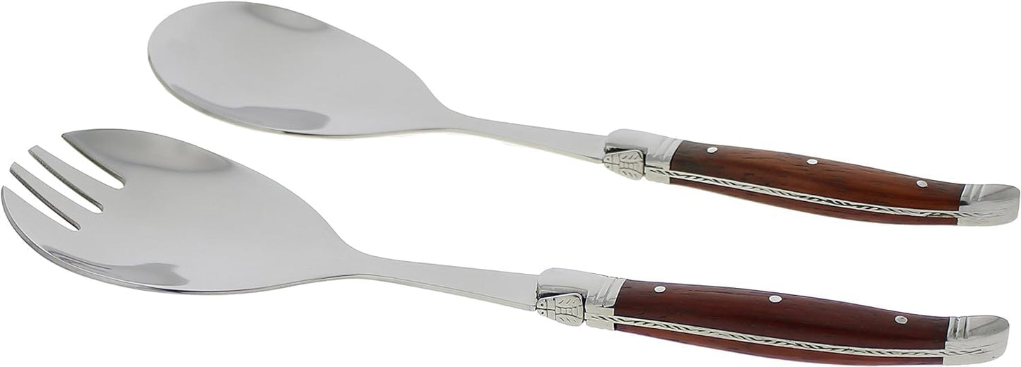 French Home Laguiole Connoisseur (Rosewood) Salad Servers 2 Piece Set — Stainless Steel Flatware Set — Salad Serving Utensils — Silverware Set Spoon and Fork Set — Dining Utensils Set