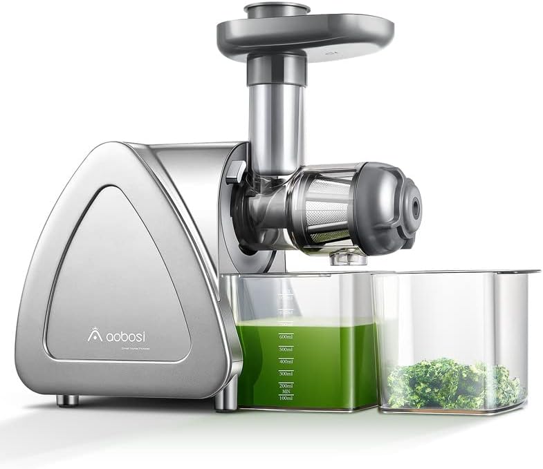 Juicer Machine, Aobosi Slow Masticating Juicers, Cold Press Juicer Machines with Reverse Function, Quiet Motor, High Juice Yield with Juice Jug & Brush for Cleaning (Gray)
