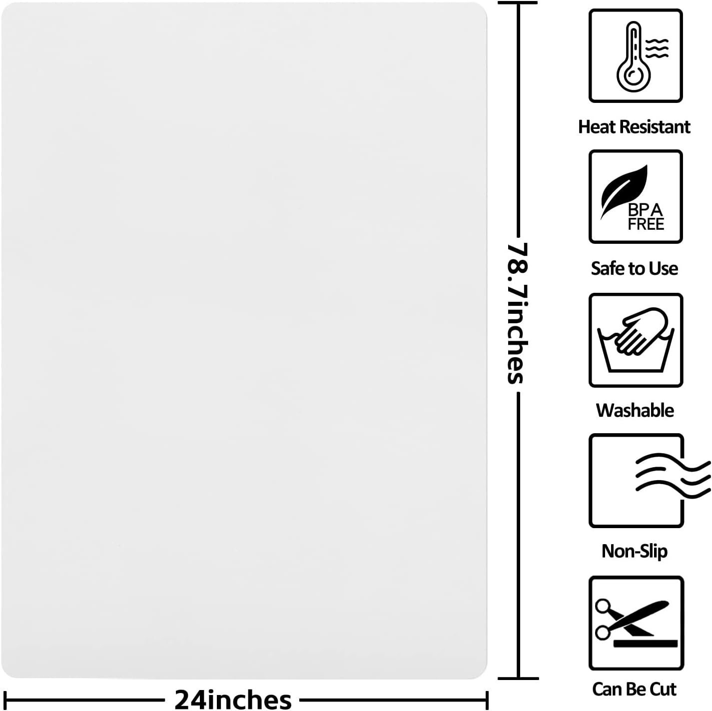 Silicone Mats for Kitchen Counter, Nonslip Silicone Mats for Crafts Countertop Protector Heat Resistant Mat (78.7” x 24” x 0.08”, Translucent)