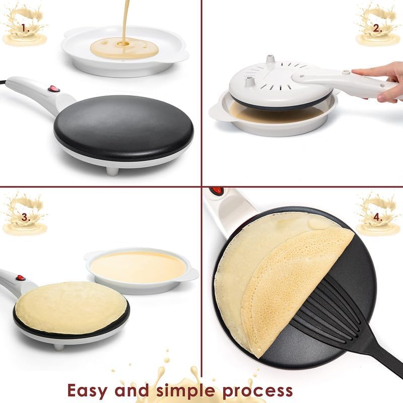 Moss & Stone Electric Crepe Maker 8 Inch, Portable Crepe Maker & Hot Plate Cooktop On/Off Switch, Nonstick Coating, Automatic Temperature Control, Easy To Use For Pancakes, Blintz, Chapati