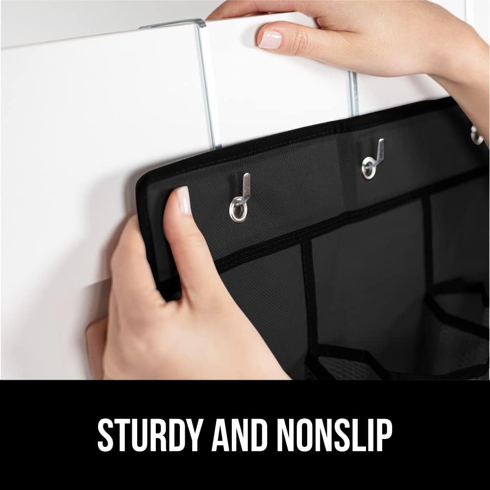 GORILLA GRIP Over the Door Shoe Organizer, 35 Large Breathable Mesh Pockets, Space Saving Hanging Storage Holder, 5 Hook Closet Rack Hanger, Hangs on Closets for Shoes, Accessories 68.5H x 24.5W Black