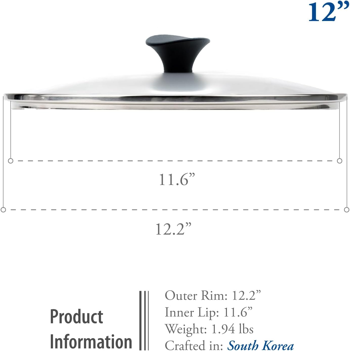 TECHEF 12 Inch Tempered Glass Lid – Lid for 12” Pans and Skillets – Steam Vent, Oven & Dishwasher Safe – Tempered Glass – Made in Korea