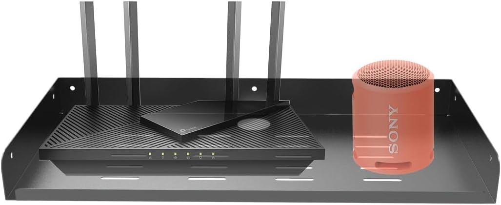 JINGCHENGMEI Metal Floating Wall Mounted Shelf Bracket for AV, TV Accessories, WiFi Router, TV Box, Cable Boxes, DVD Player, Games Consoles or Other Small Projectors (16.6 inches Width)