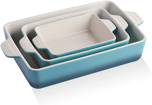 Sweejar Ceramic Bakeware Set, Rectangular Baking Dish for Oven Lasagna Pans for Cooking, Kitchen, Cake Dinner, Banquet and Daily Use, 11.8 x 7.8 x 2.76 Inches of Casserole Dishes (Gradient Blue)