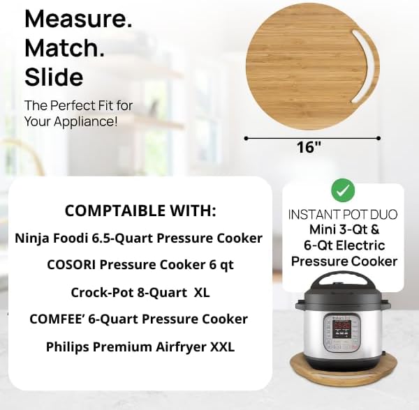 Ibyx Elegant Round Sliding Tray for Your Pressure Cooker, Air Fryer & Heavy Kitchen Appliances - Sturdy, Slides Easily from Under The Cabinet (Black, 16”)