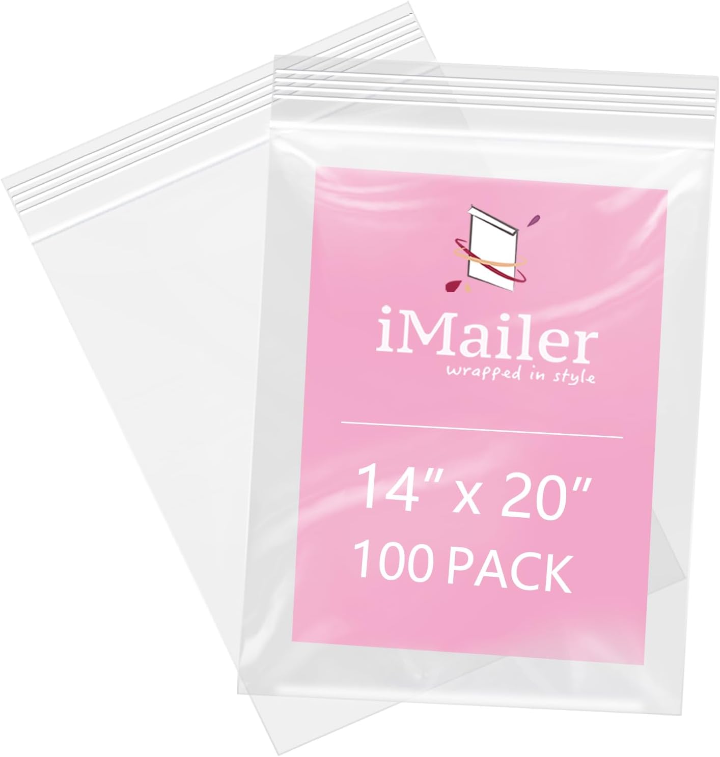 iMailer - 100 Pcs- 14" x 20" Large Zip Bags for Storage - Reclosable Plastic Zip Poly Bags for Clothing, T-Shirts, Pants