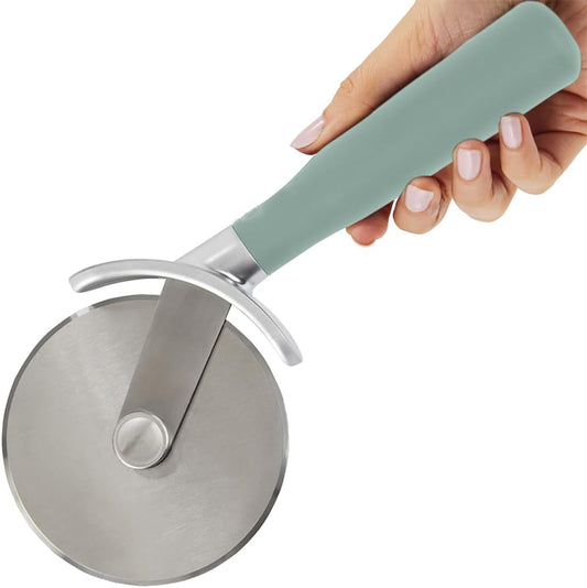 GORILLA GRIP BPA-Free Large Pizza Cutter Wheel, 9 Inch, Sharp Stainless Steel Blade, Slip Resistant Handle with Thumb Guard Protection, Slice Thick or Thin Pizzas, Pie, Pastries in Seconds, Mint