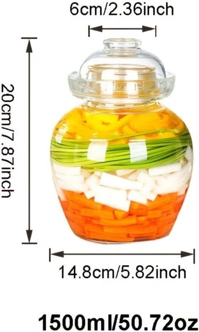 Glass Pickle Jar 1500ml Fermentation Jar Crock, Traditional Fermentation Jar Canning Jar Kimchi Containers with Water Seal Airlock Lid for Fermenting Pickles, Wine Brewing, and Sauerkraut