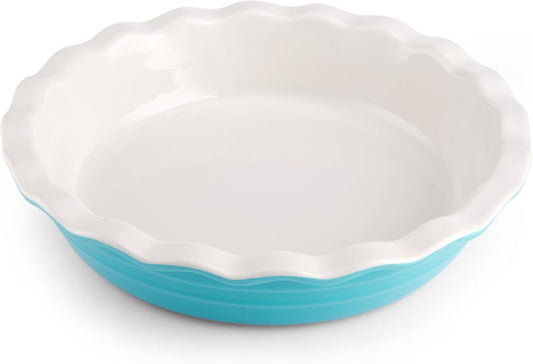 Farberware Bakers Advantage Durable Stoneware Ceramic Pie Dish, Ideal for Making Sweet and Savory Dishes, Heat Resistant, 10 Inch, Teal