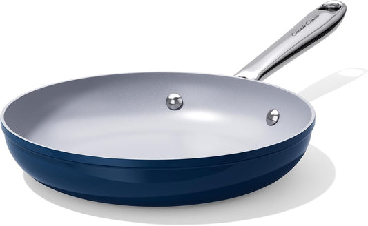 Nonstick Ceramic Frying Pan 8 Inch for Induction Cooktop - Non Toxic PTFE/PFOA/PFAS Free, Oven & Dishwasher Safe up to 500°F - Non Stick Small Egg Skillet with Stay-Cool Handle - Navy Blue
