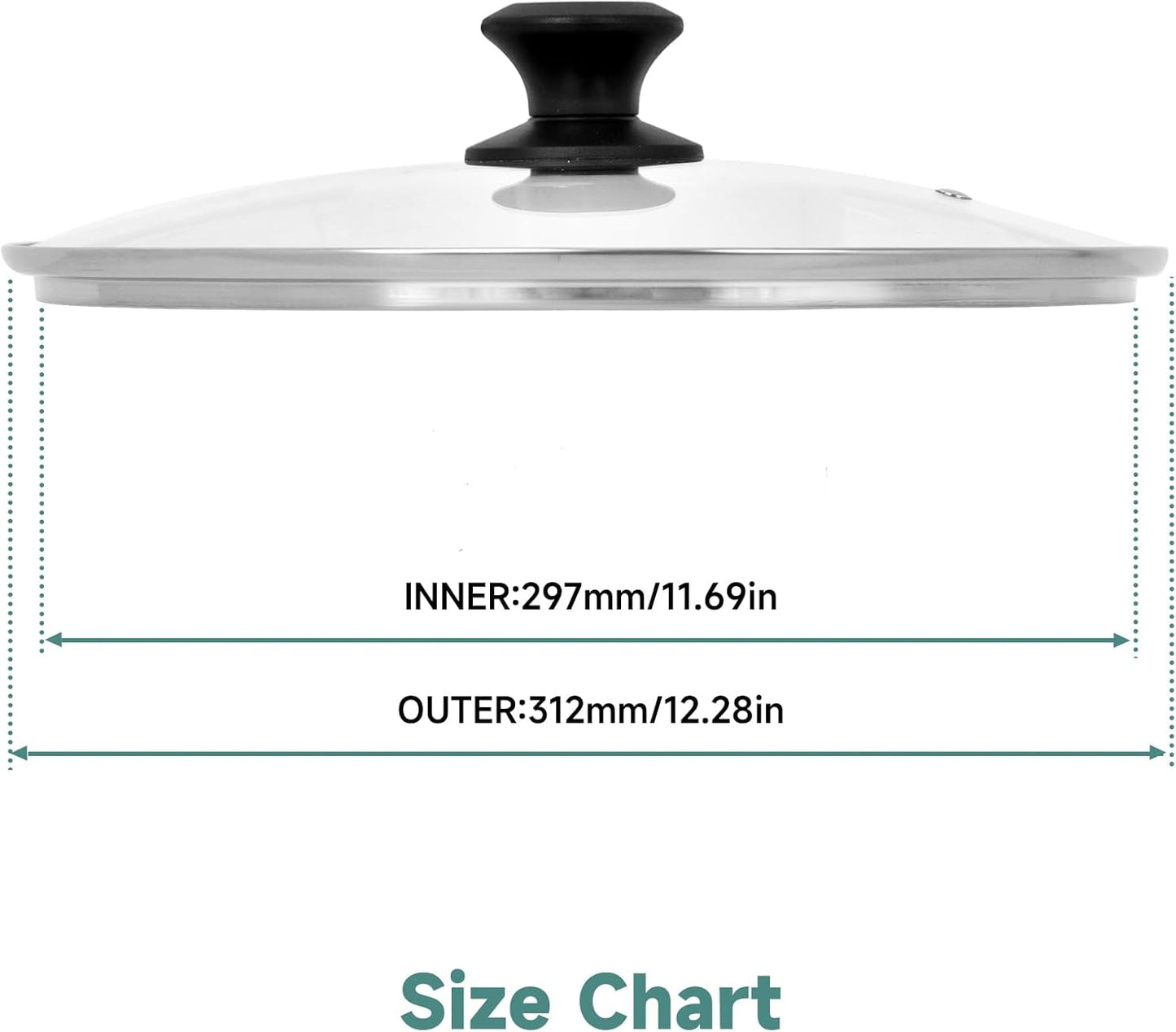 12 In Glass Lid for Frying Pan, Tempered Replacement Cover Compatible with All 12 inches Cookware for Skillets, Round Cast Iron, Cast Aluminium, Stainless Steel Pans &Pots