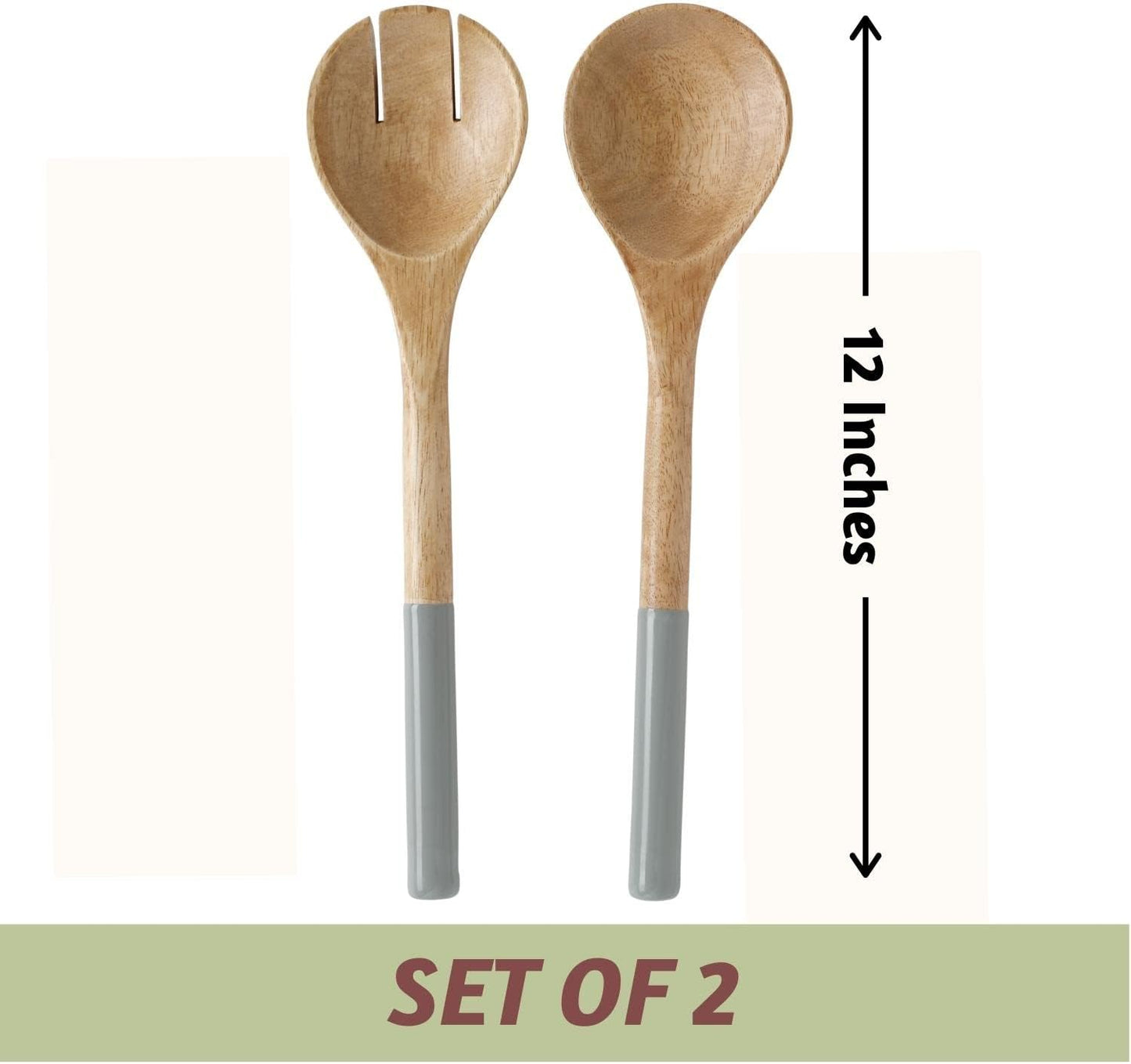 Folkulture Salad Servers or Salad Tongs, Wooden Utensils for Serving Salad, Salad Forks or Salad Tongs for Serving, Salad Sling, 12-inch Spoon and Fork Set, Mango Wood, Grey