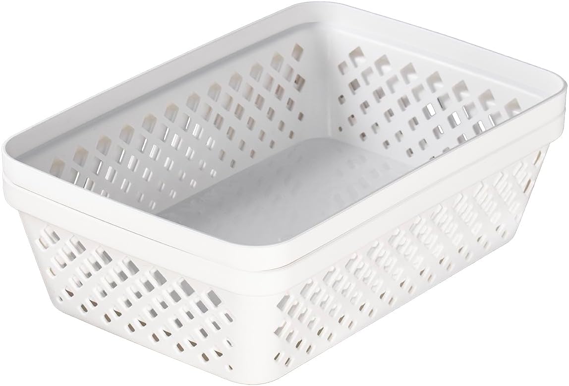 Glad Plastic Storage Basket Set - Multipurpose Drawer Trays, Kitchen Pantry Containers, and Bathroom Bins - 6 Pack Medium Organizers, White