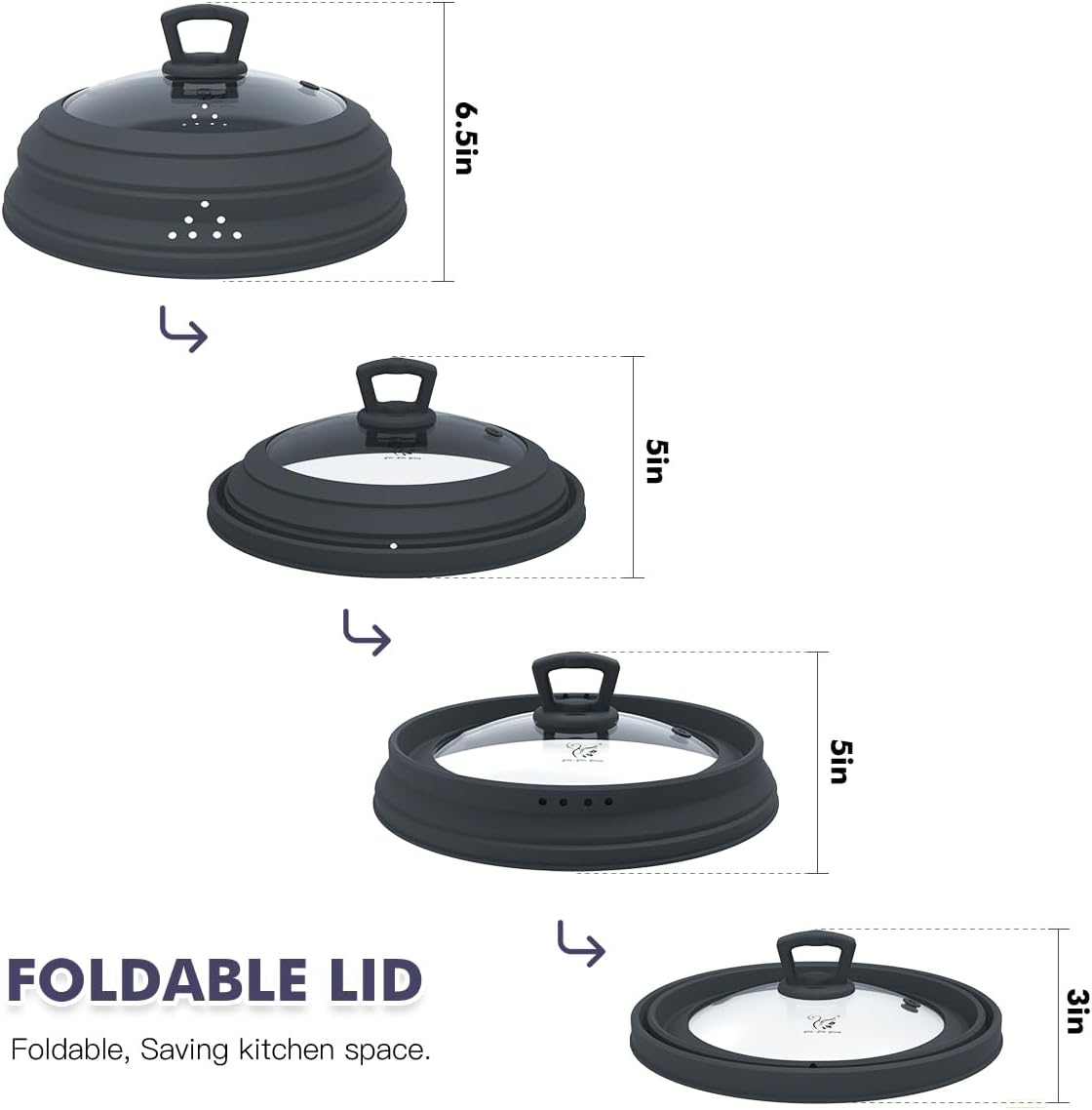 Microwave Splatter Cover Vented Glass Splatter Guard Lid with Collapsible Silicone for Food as Pot Covers 11.8 inch Large Plate for 6 7 8 9 10 11 inch Plate Bowl